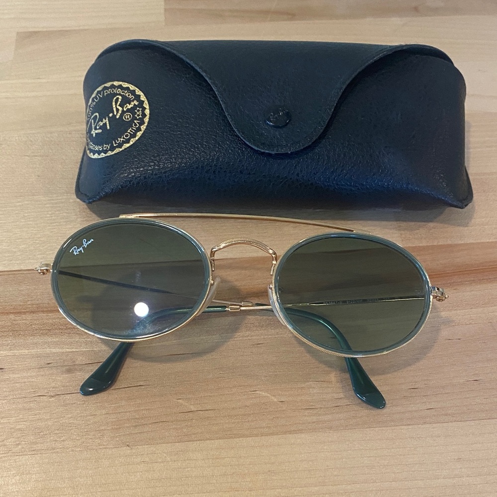 Ray-Ban Gold and Green Oval Sunglasses